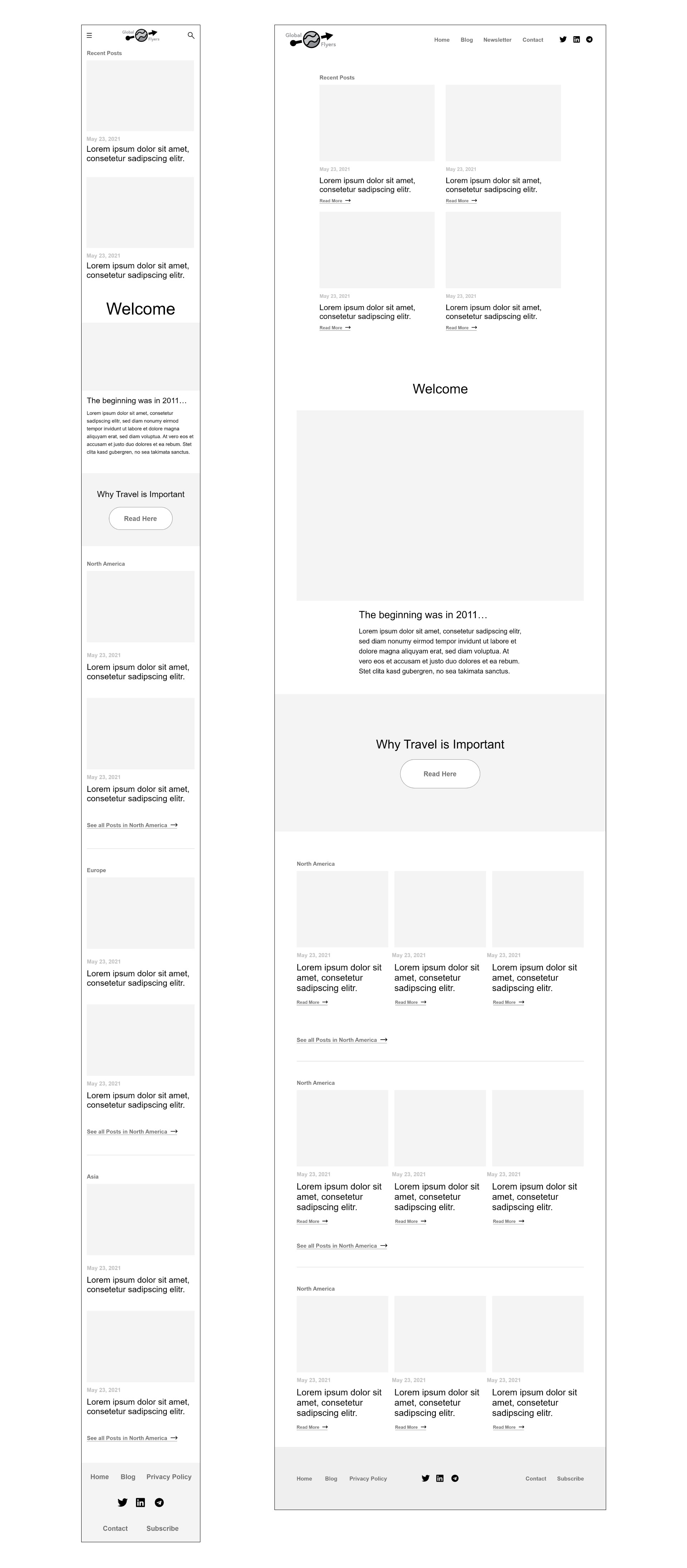 Final Wireframes for Mobile and Tablet