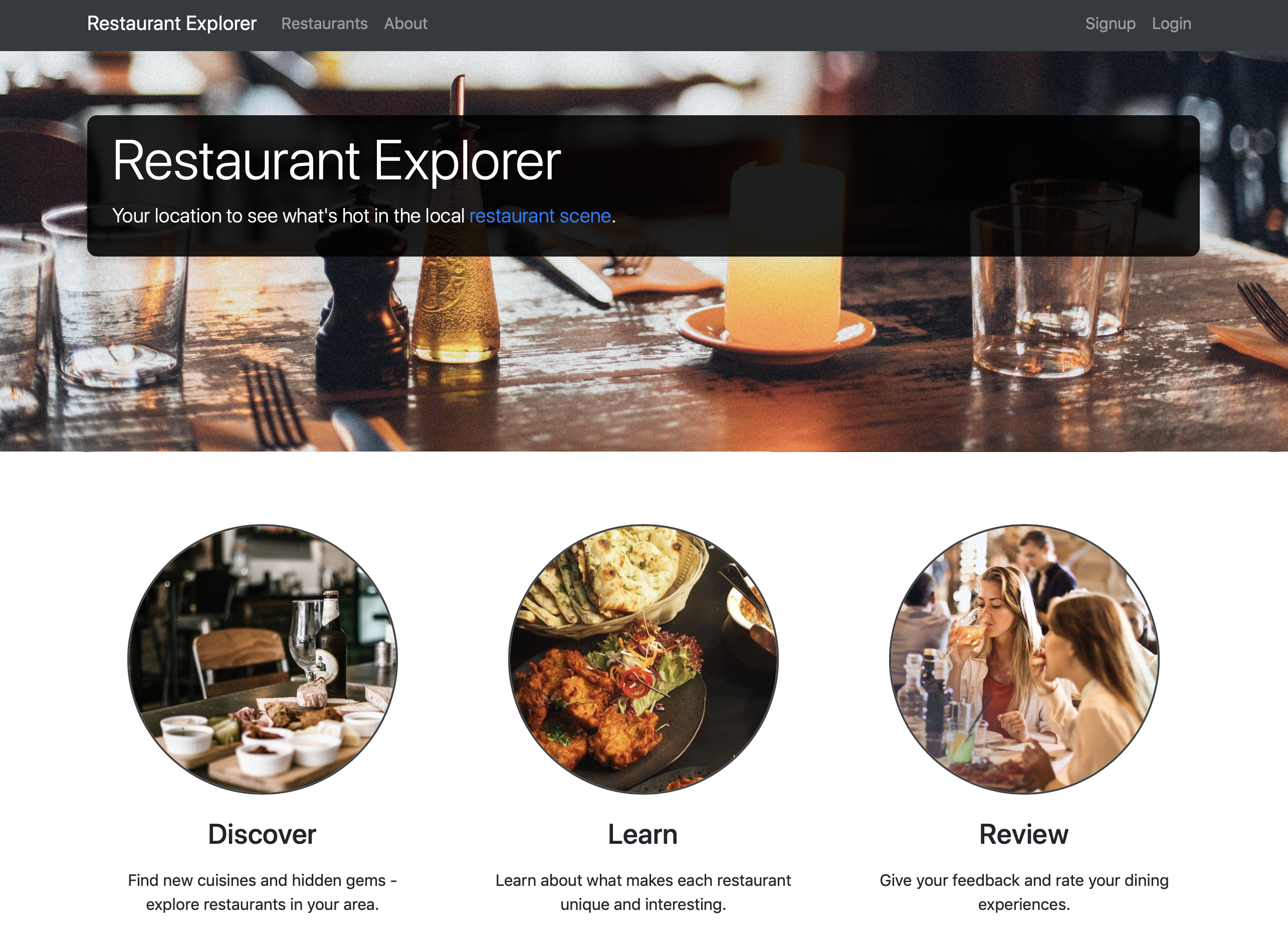 Restaurant Explorer Website Homepage