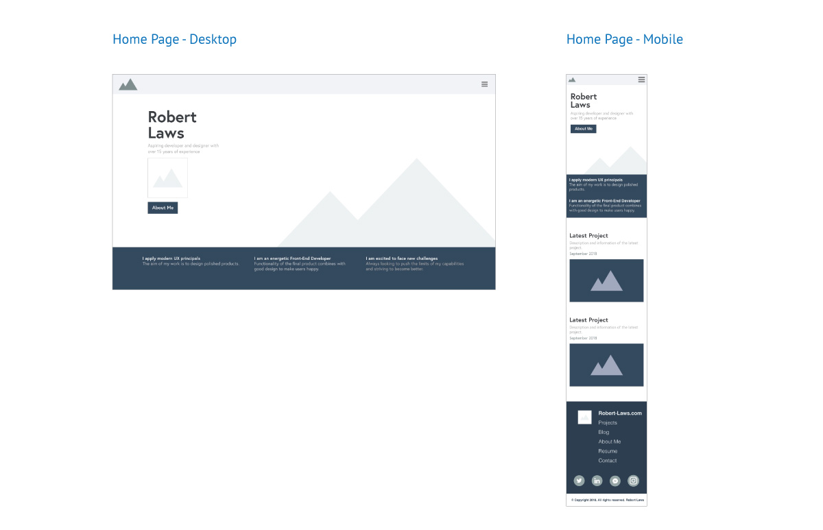 Project Wireframes - Home Page - Desktop and Mobile